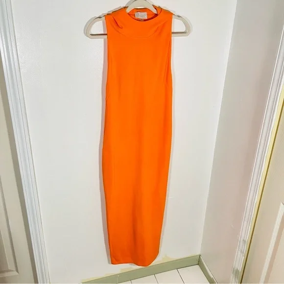 NEW Victor Glemaud Cut Out Hooded Dress Orange